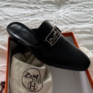 Hermes Black Leather Women’s Loafers